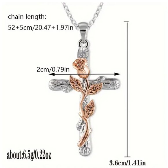 💸💲$13 Rose Gold Sterling Silver Rose Cross Necklace 22" Chain NWOT - Picture 3 of 4
